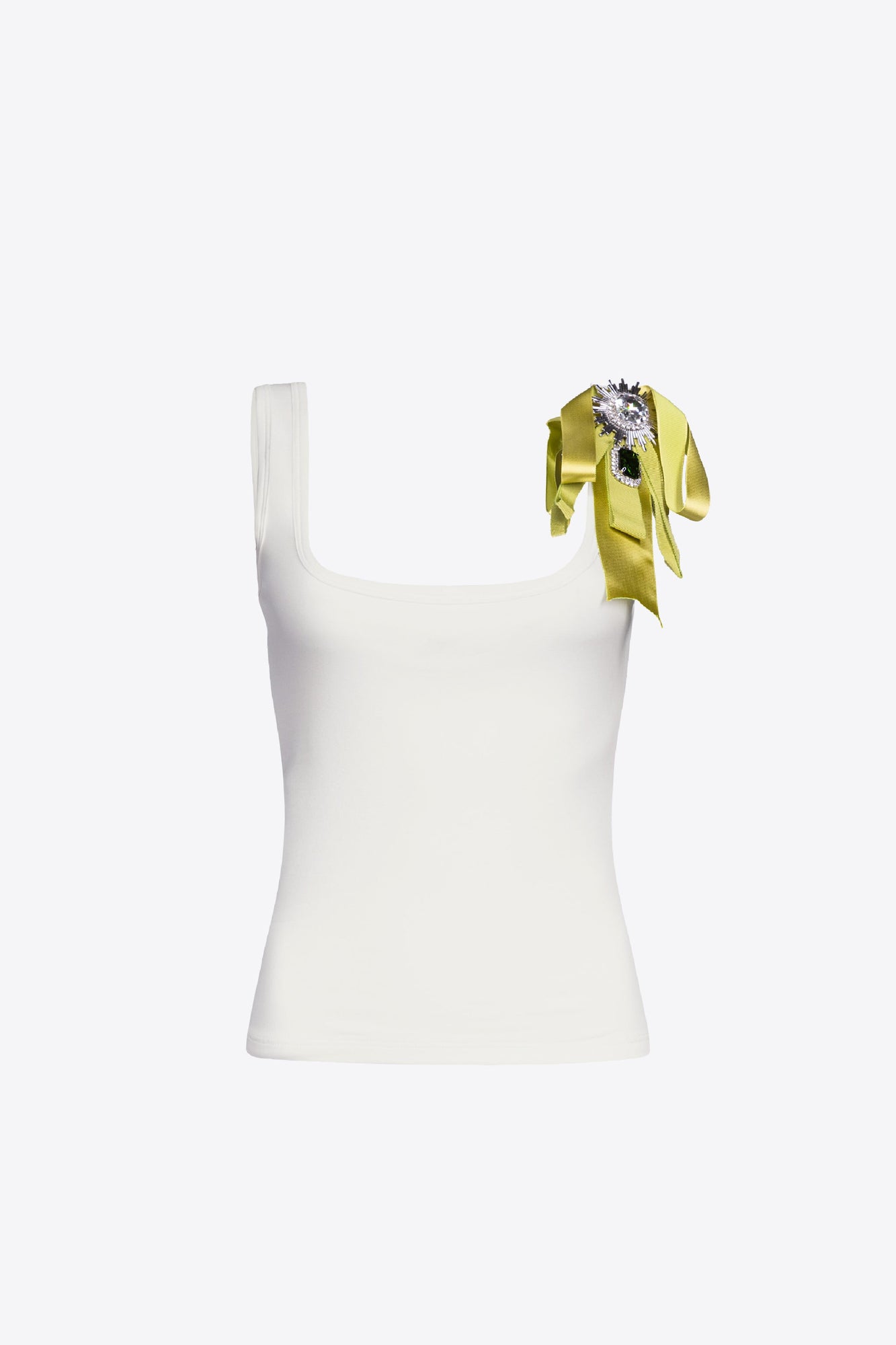 Crystal Embellished Bow Tank Top | Cream/Green