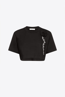 Crystal Rosette Cropped T-Shirt | Black