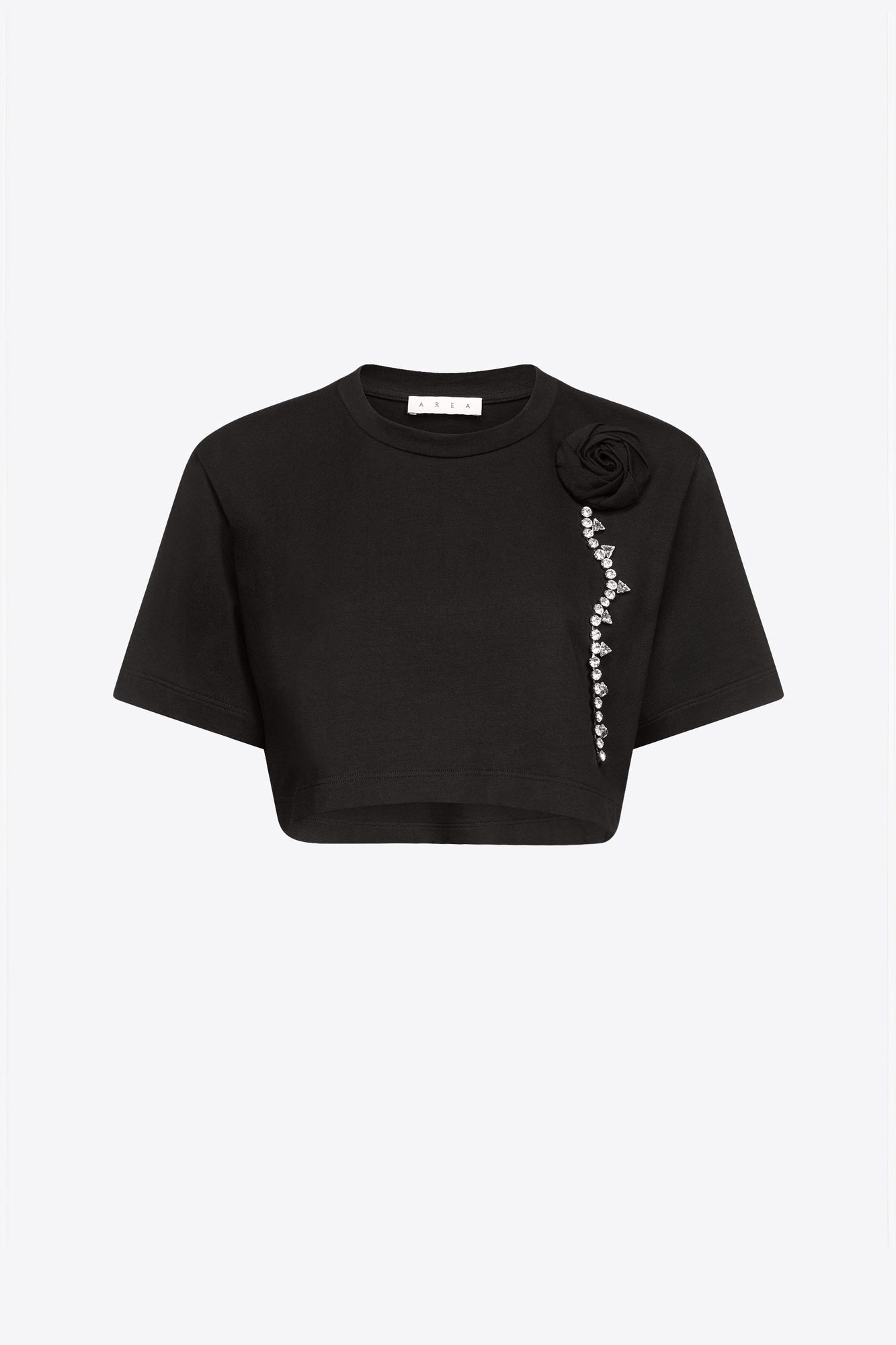 Crystal Rosette Cropped T-Shirt | Black