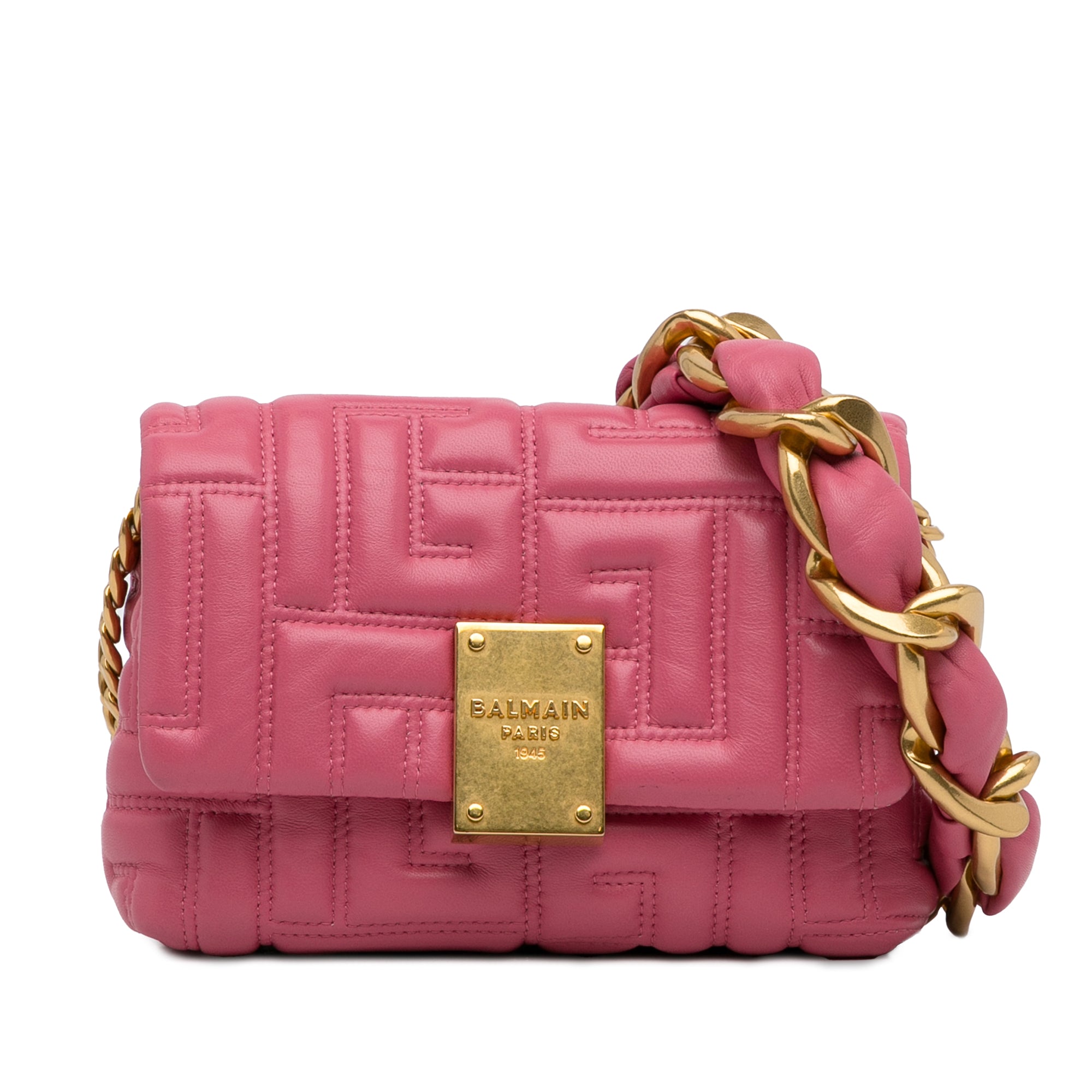 Balmain | Pre-Owned 1945 Quilted Leather Crossbody | Pink