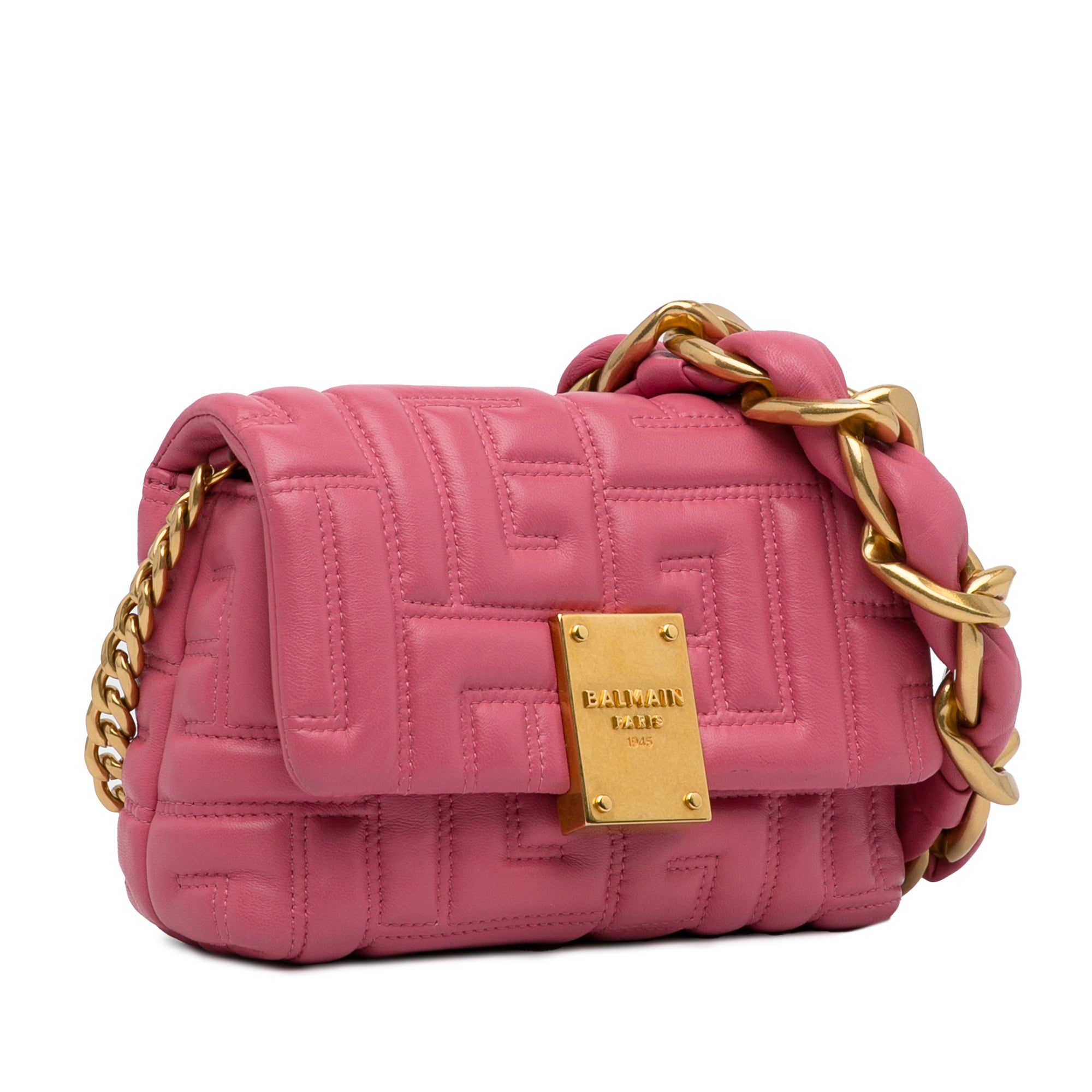Balmain | Pre-Owned 1945 Quilted Leather Crossbody | Pink