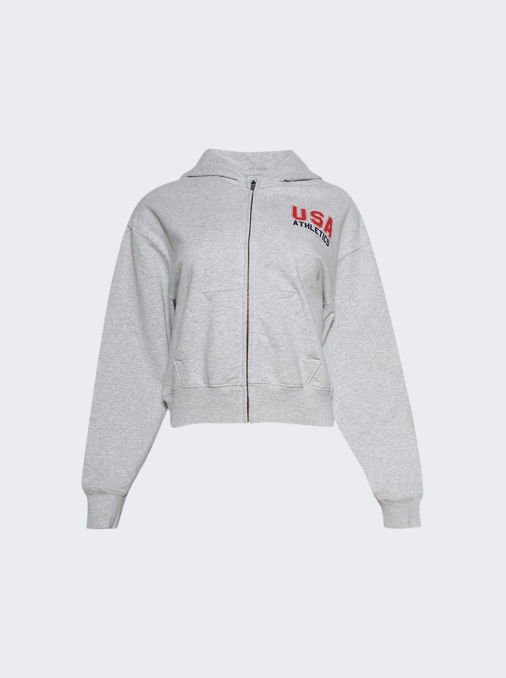 Women | Sporty & Rich | Usa Athletics Cropped Zip Hoodie Heather And Red | Grey