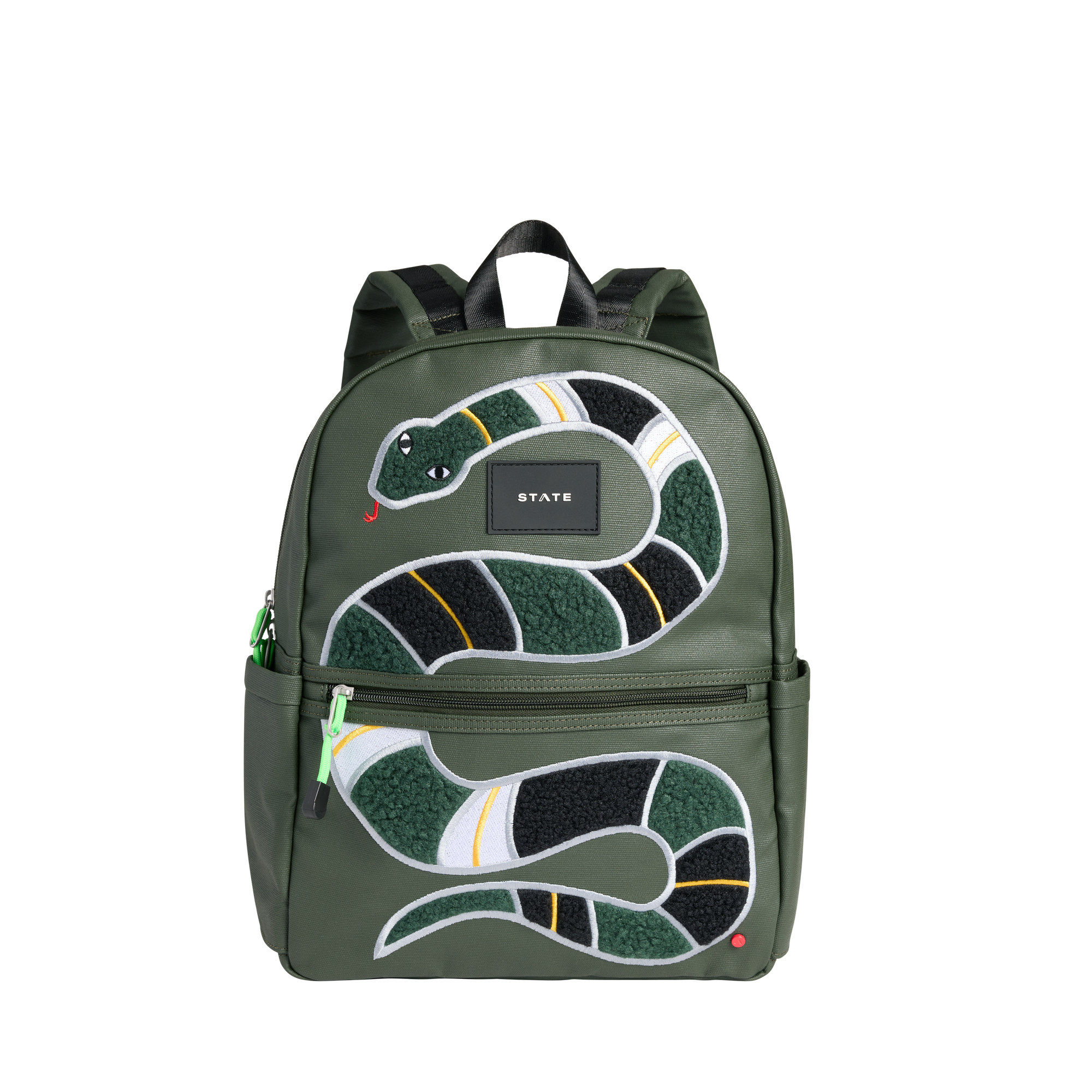 STATE Bags Kane Kids Backpack Coated Canvas Fuzzy Snake Front View Click to Zoom