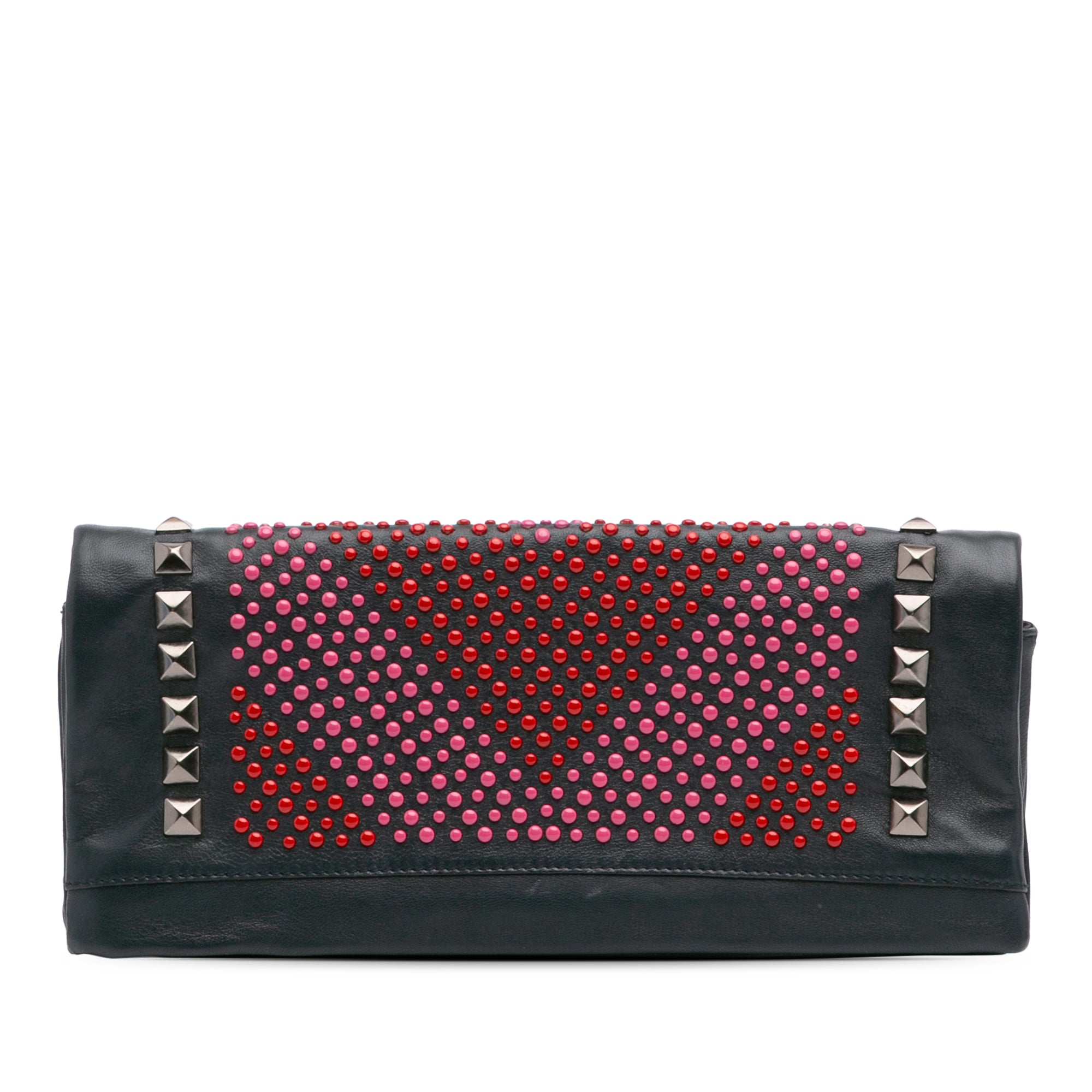 Balmain | Pre-Owned Leather Studded Foldover Clutch | Blue/NavyRed