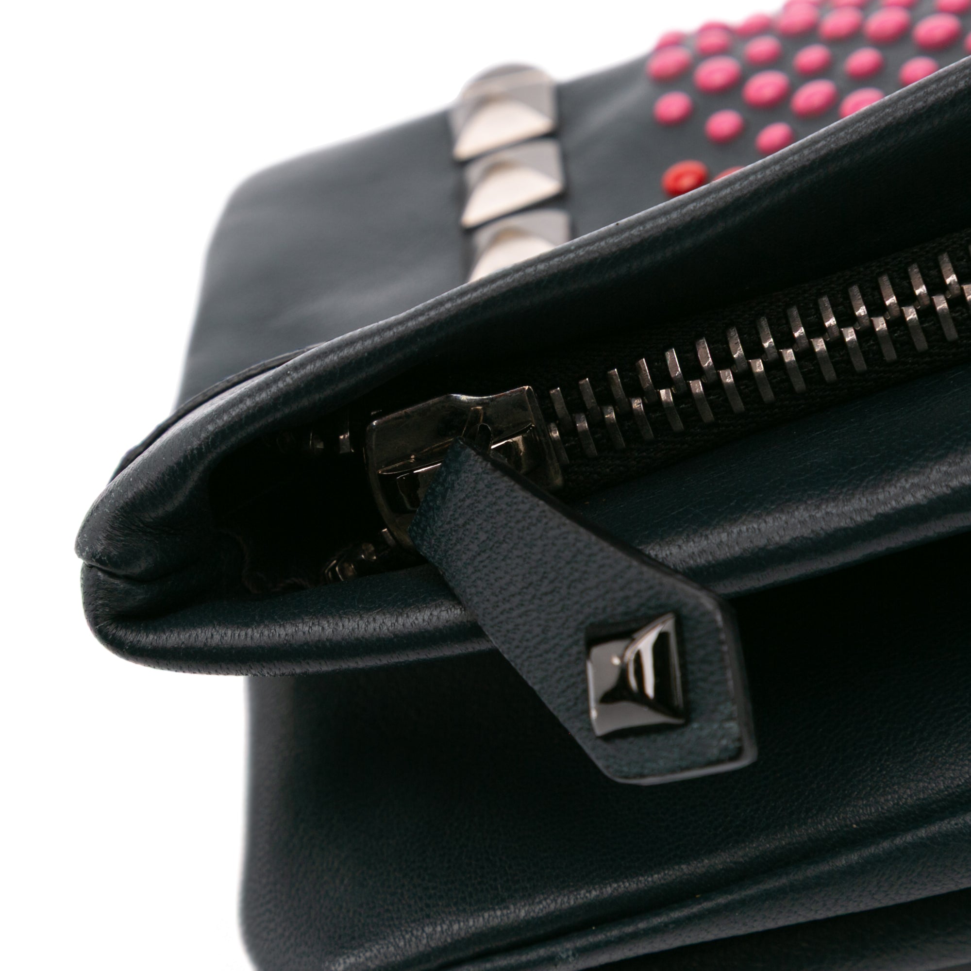 Balmain | Pre-Owned Leather Studded Foldover Clutch | Blue/NavyRed