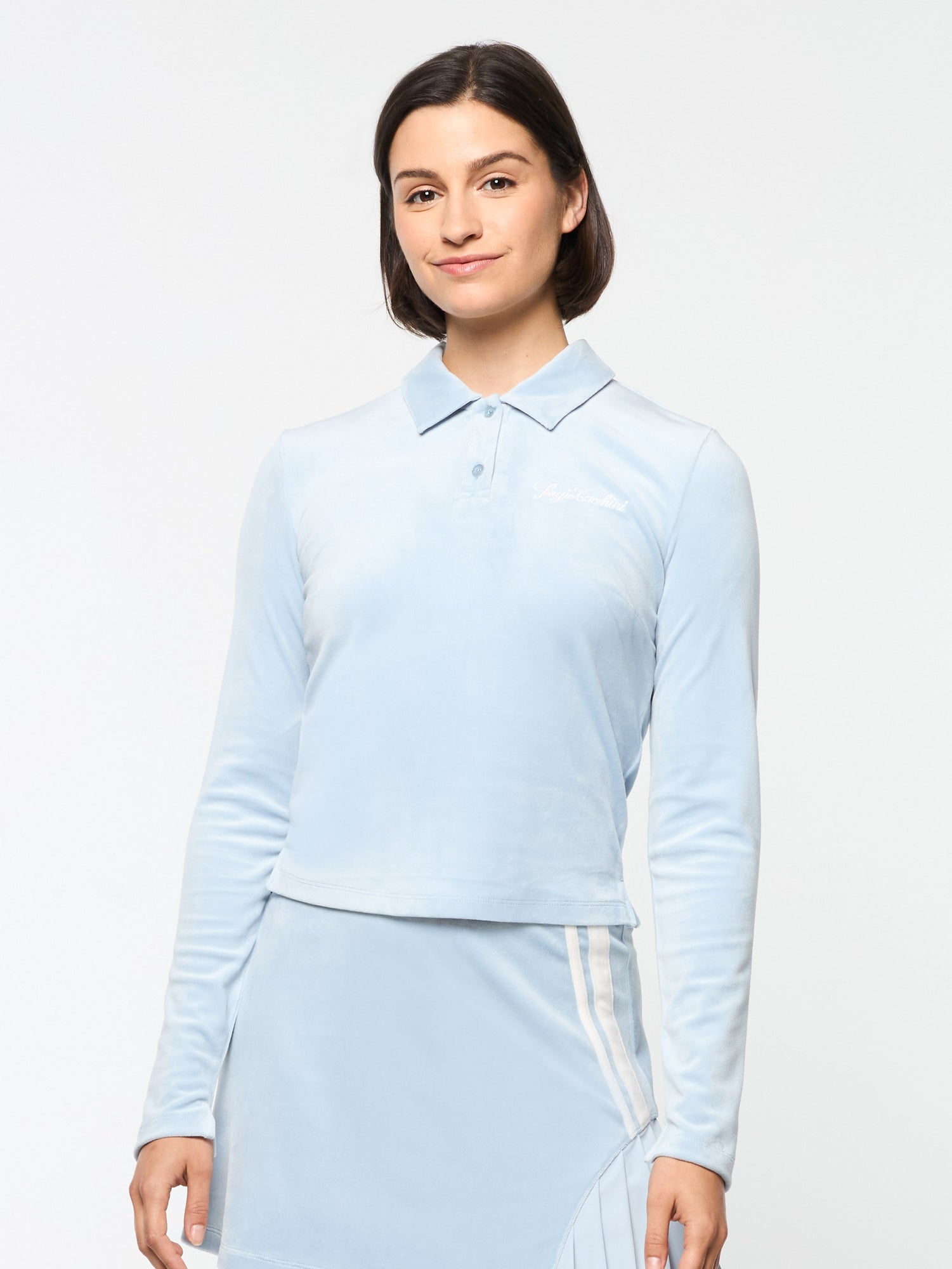 Women | Veneto Velour Long Sleeve Polo | Celestial Blue