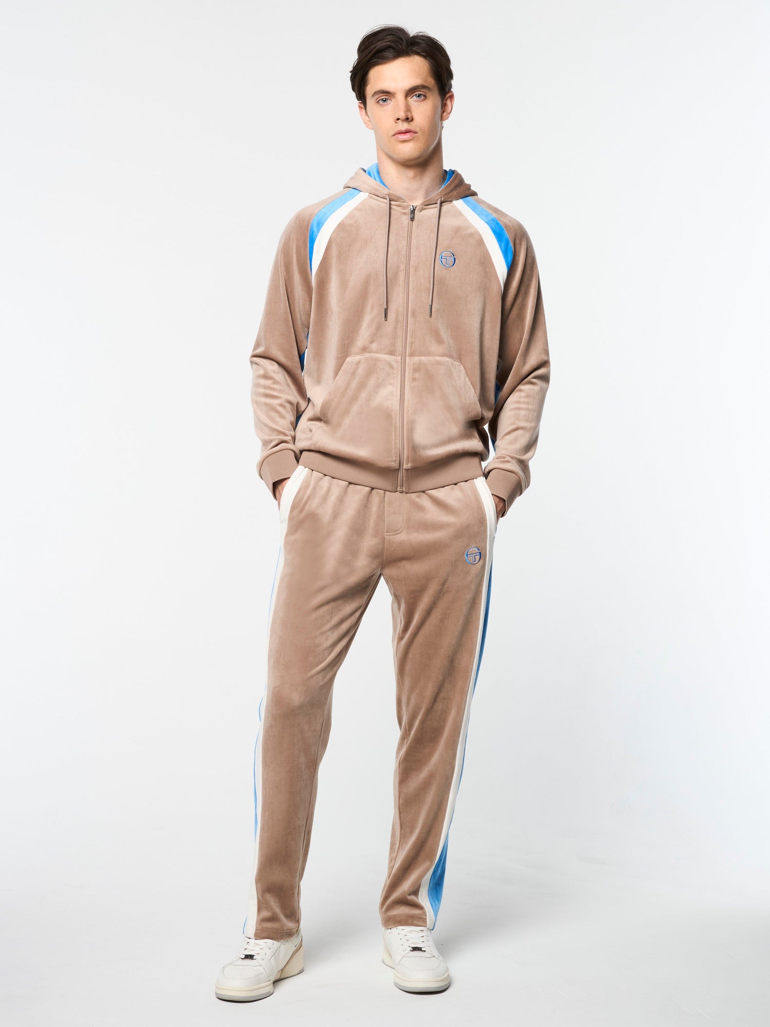 Men | Lazaro Velour Hoodie | Taupe Grey