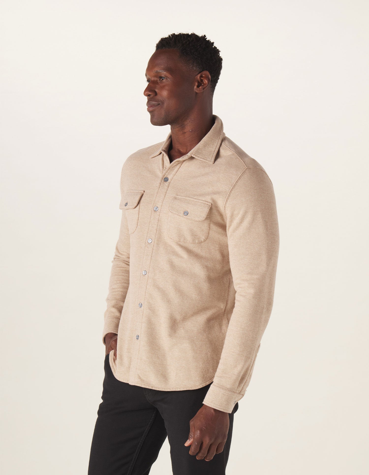 Men | Textured Knit Shirt | Tan