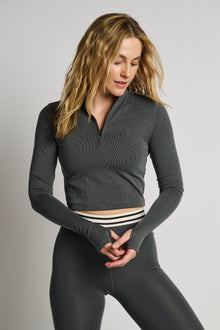 Women | SPLITS59 | Stevie Active Rib Half Zip | Heather Grey