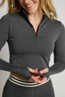Splits59 | Stevie Active Rib Half Zip | Heather Grey