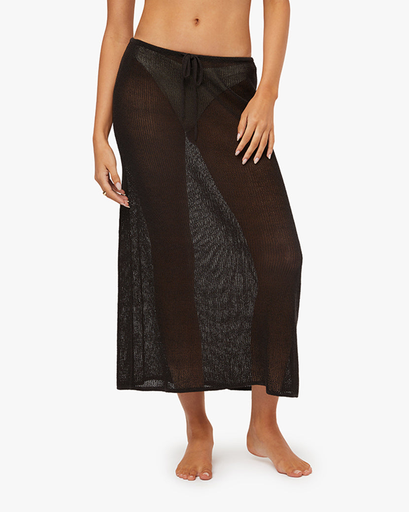 Crochet Low Rise Midi Skirt | Black