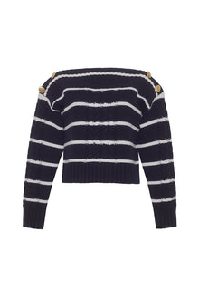 Sarita Top | Navy Ivory Stripe