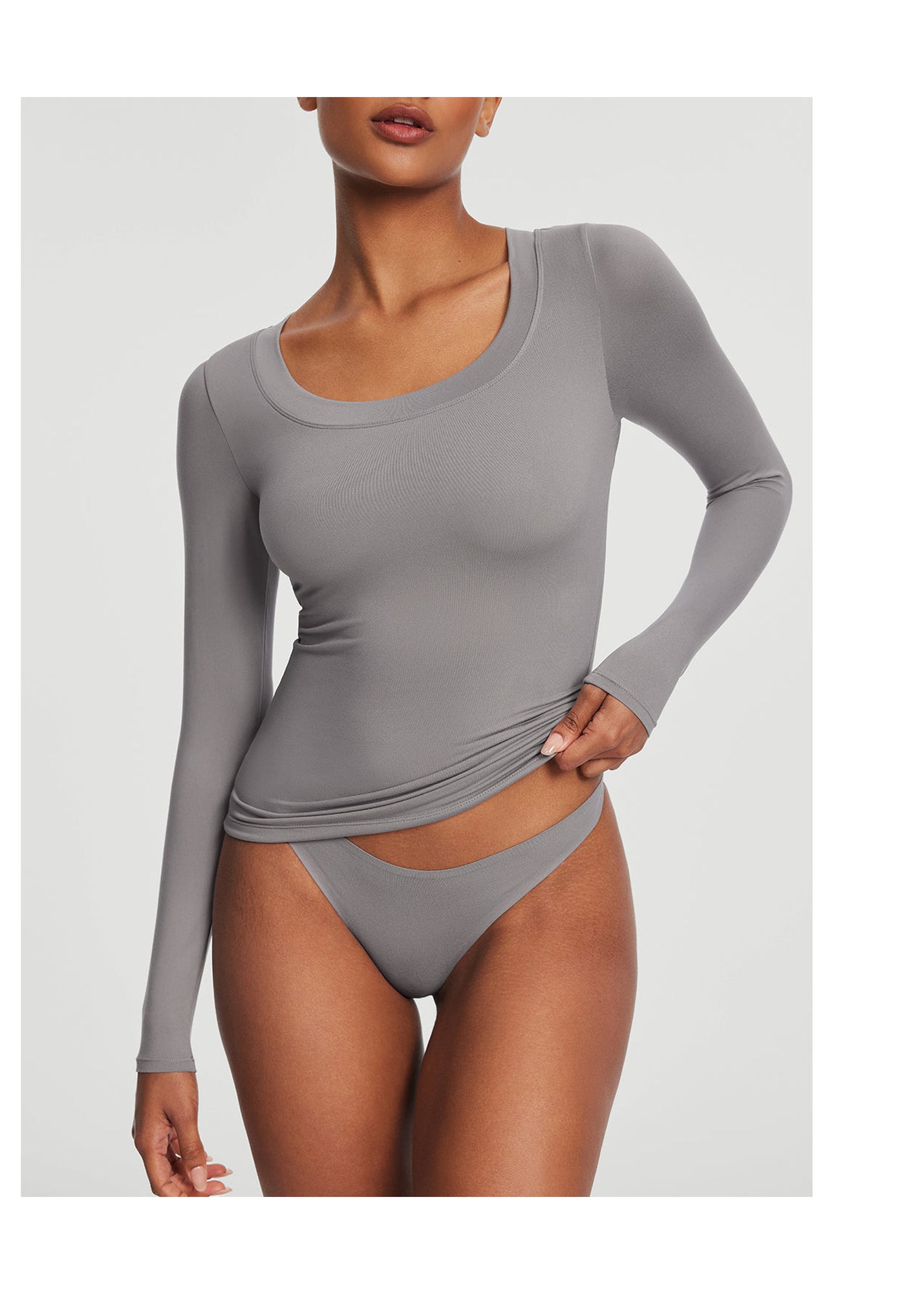Scoop Neck Long Sleeve Top | Cool Gray