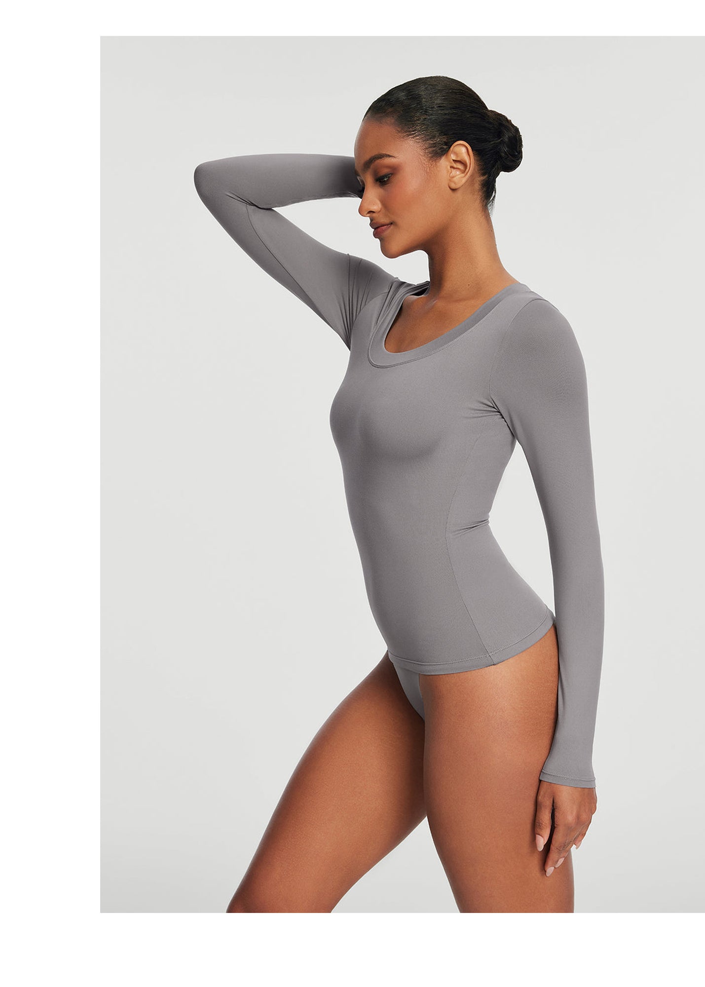 Scoop Neck Long Sleeve Top | Cool Gray