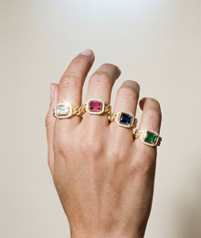 The Halo Colored Stone Cuban Link Chain Ring | Green