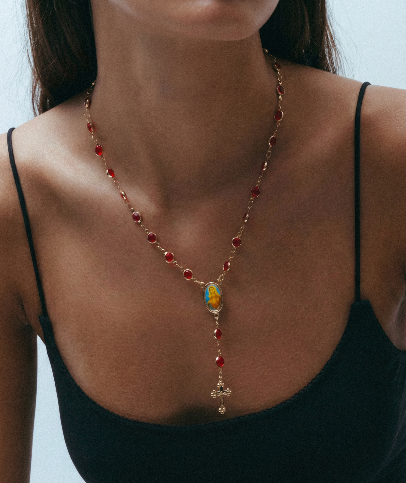 The Red Stone Rosary Necklace | 18Kt Gold Vermeil