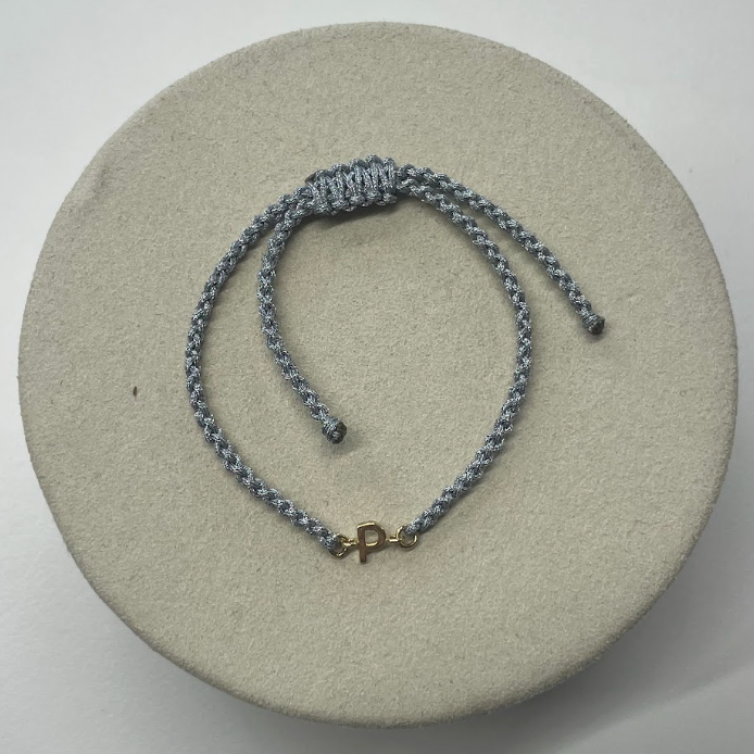 Friendship Initial Bracelet | 10K Yellow Gold | Grey