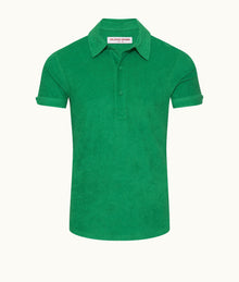 Sebastian Towelling Tailored Fit Cotton Towelling Polo Shirt | Caddie Green