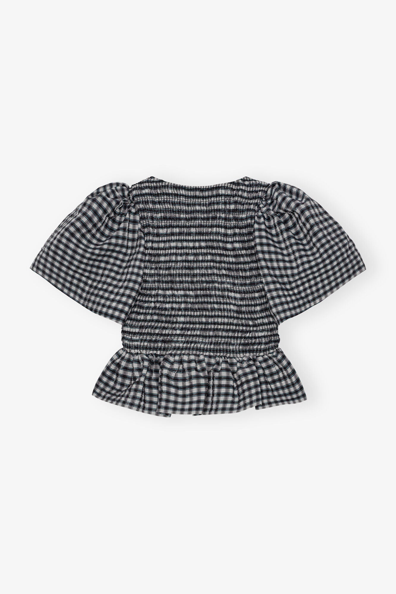 Seersucker Check Open neck Smock Blouse | Egret