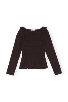 Seersucker Open neck Smock Blouse | Chicory Coffee