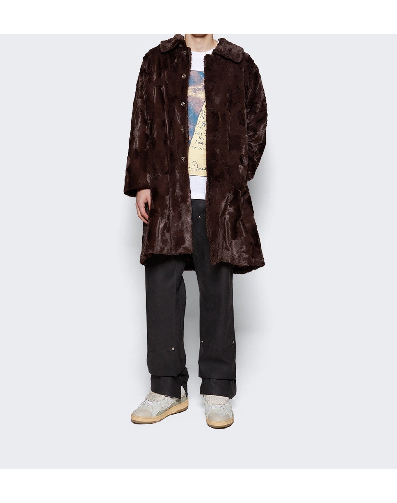 Seventh Heaven | Men | Faux Fur Jacket With 3d Cross Applique | Brown