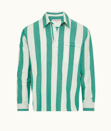 Shanklin Stripe Striped Overhead Open Collar Linen Shirt Green/White Sand | Green/White Sand