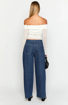 She's Yours Denim Wide Leg Boyfriend Jeans | Dark Wash
