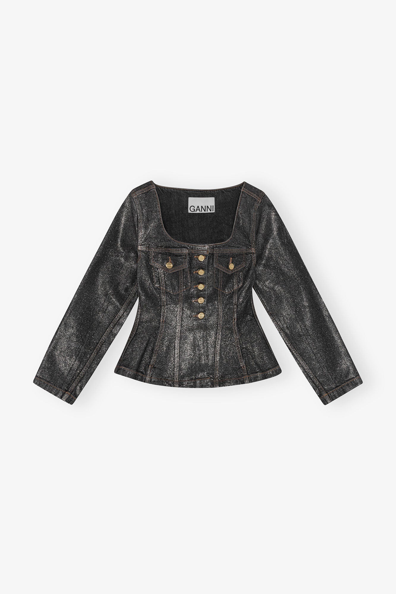 Shimmery Foil Denim Blazer | Washed Black/Black