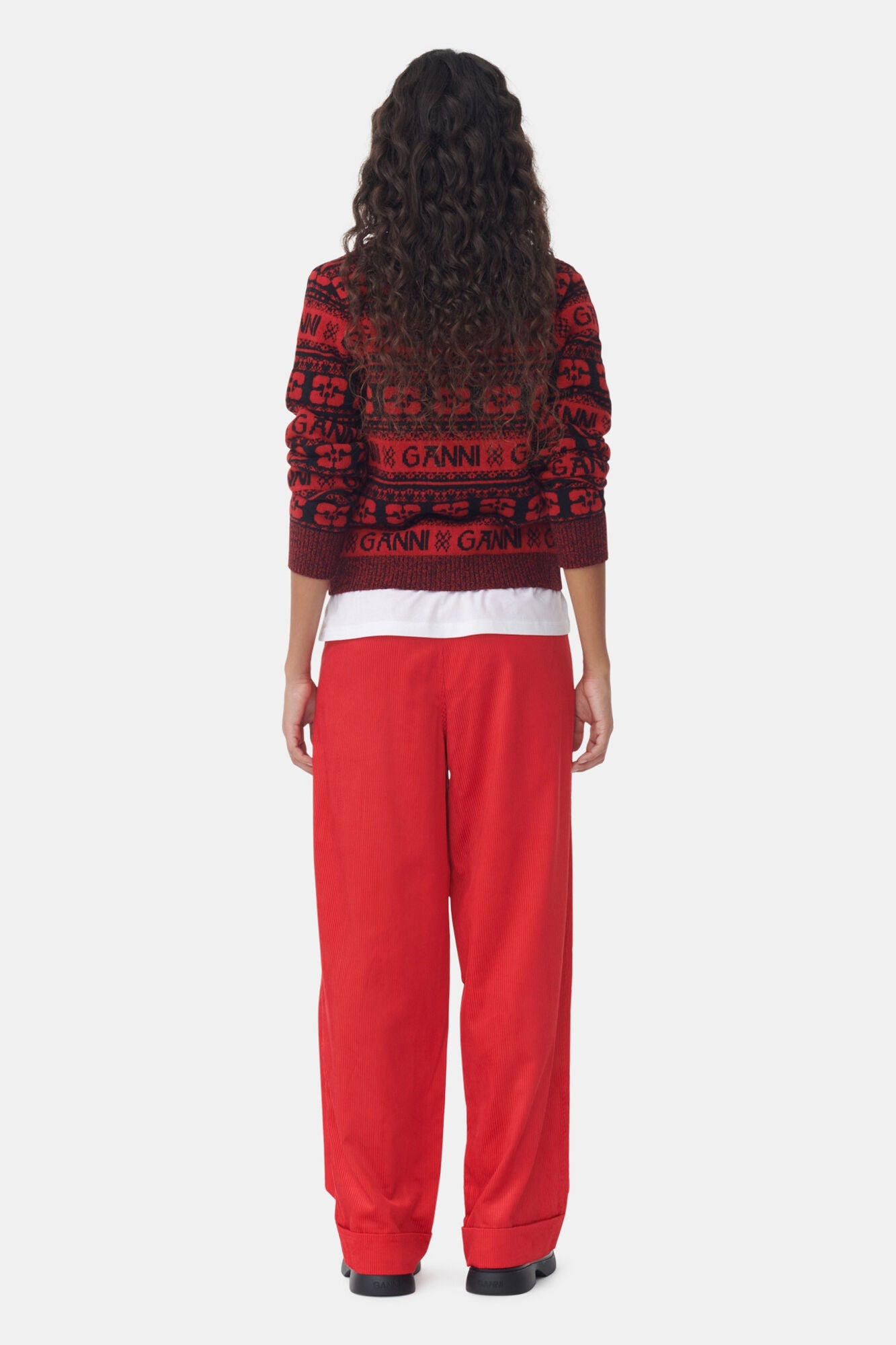 Shiny Corduroy Loose Pleat Trousers | High Risk Red