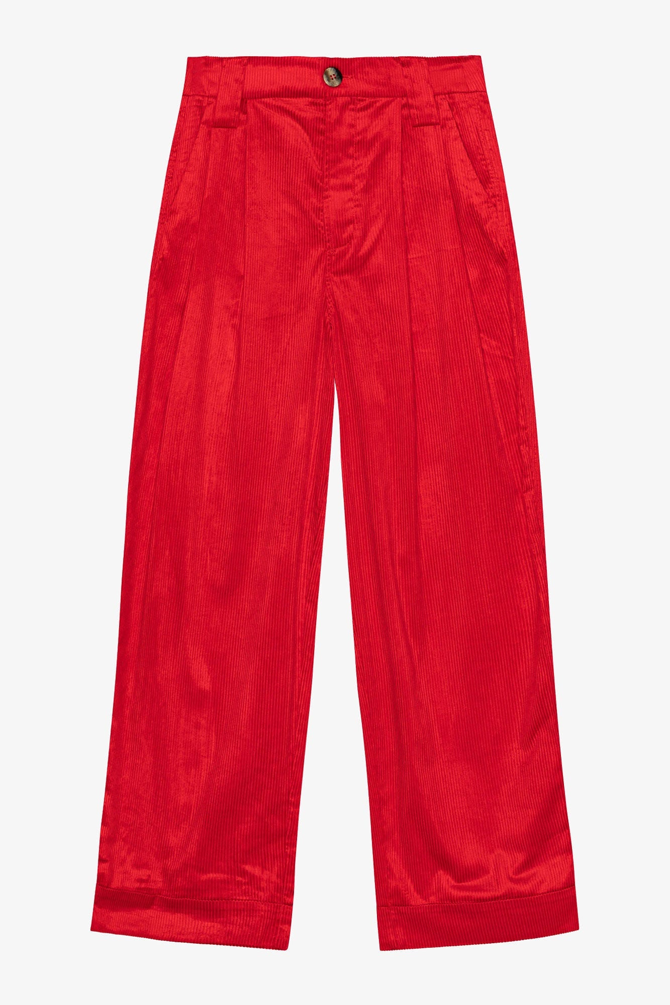 Shiny Corduroy Loose Pleat Trousers | High Risk Red