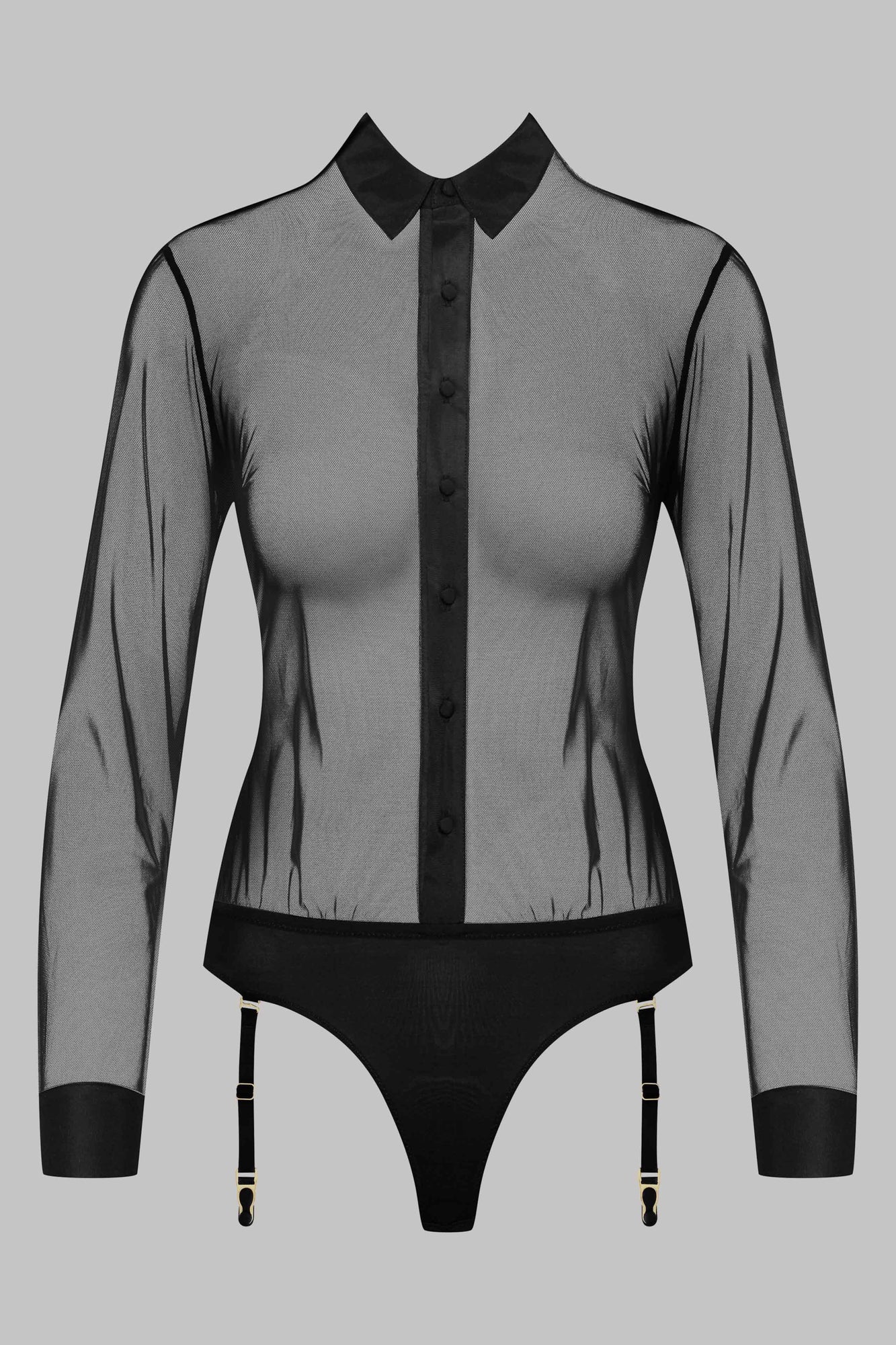 Bodysuit shirt shape with suspenders - Madame Rêve | Black