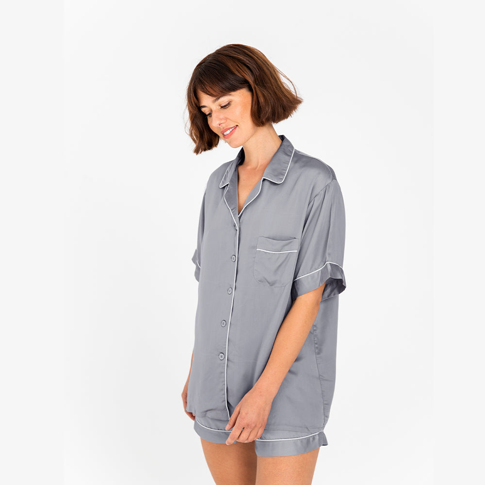 Dust | Sateen+ Short Sleeve PJ Shirt Made With 100% Organic Bamboo #Color_dust