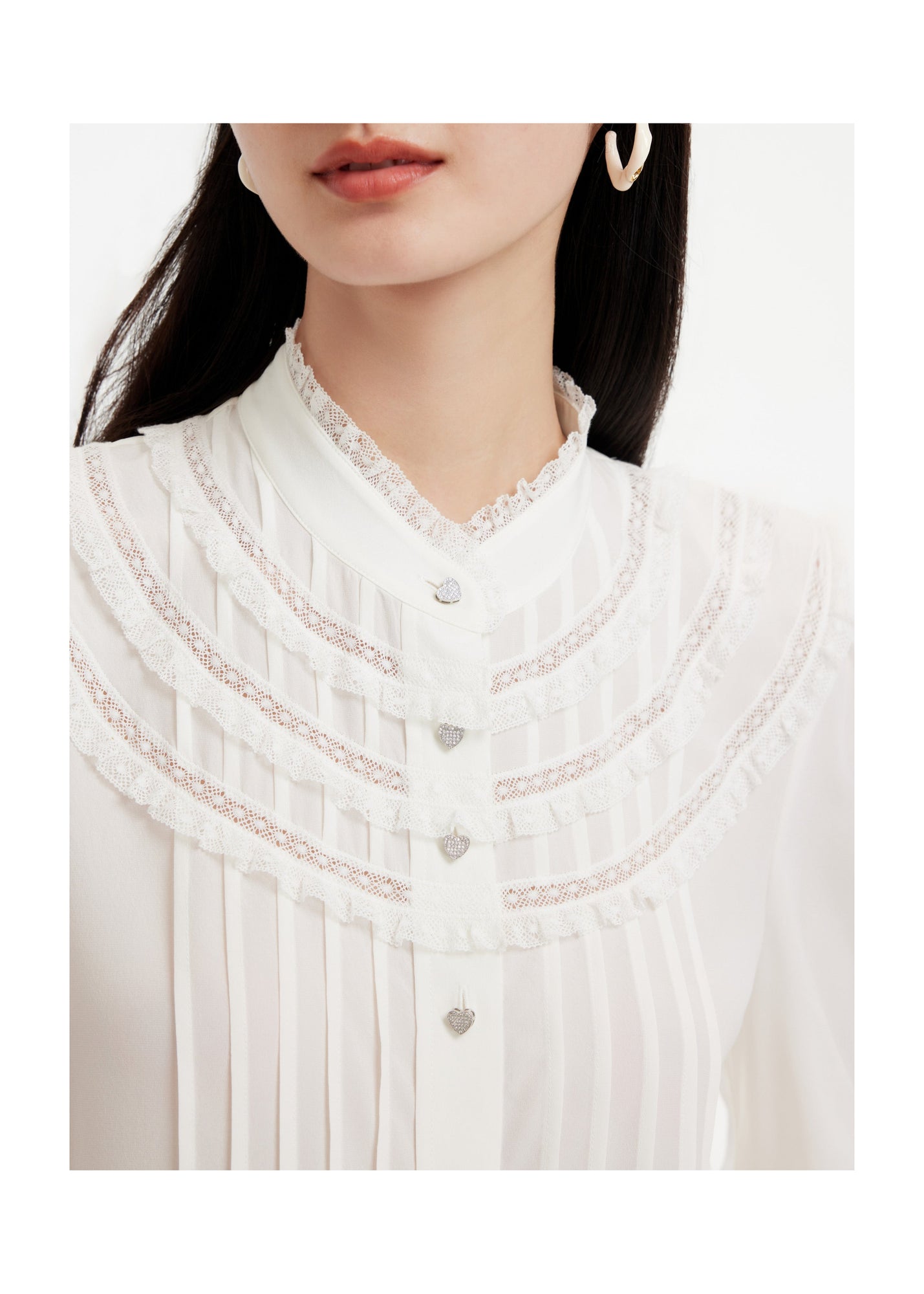 Silk Pleated Sleeve Shirt | White