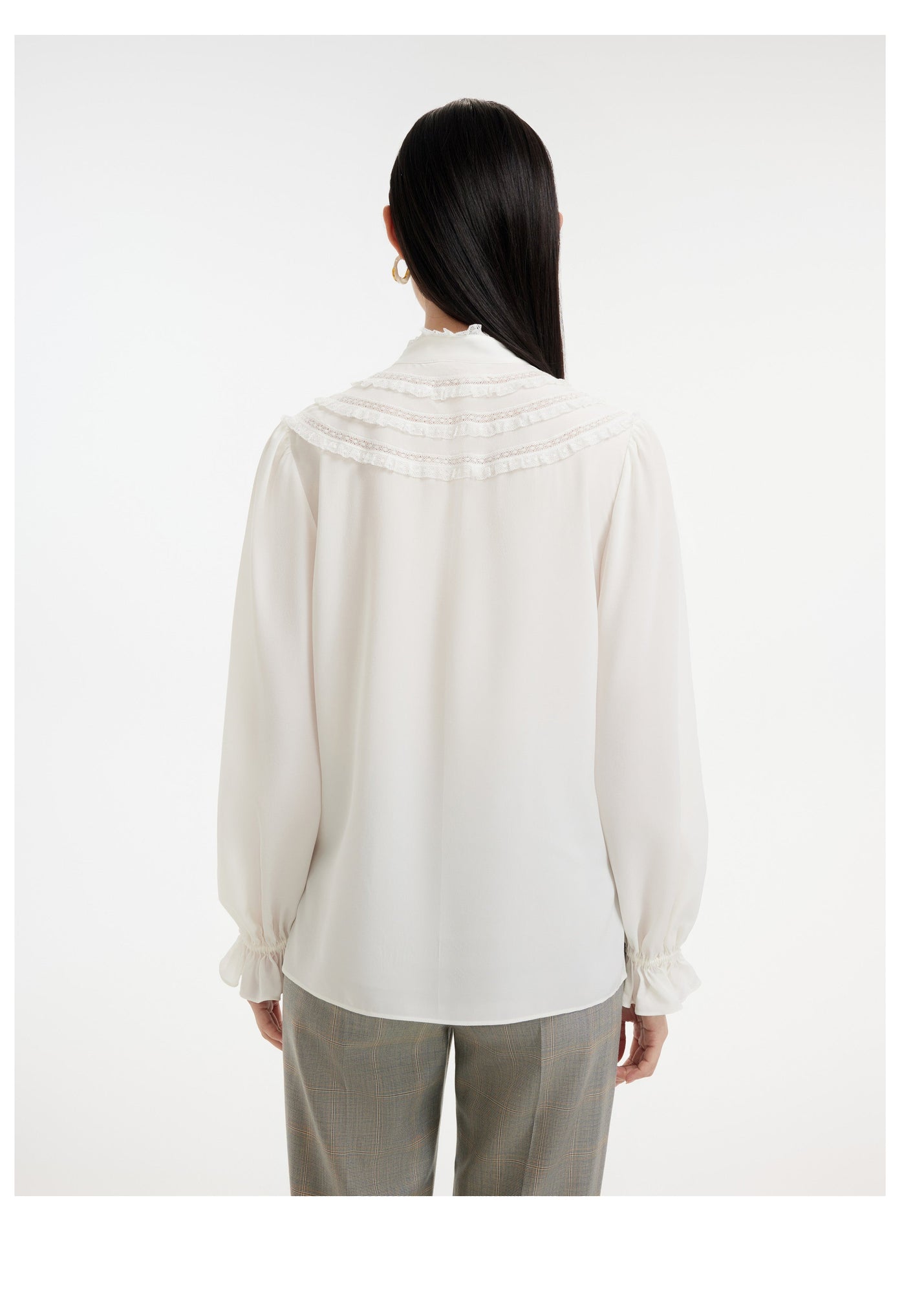 Silk Pleated Sleeve Shirt | White
