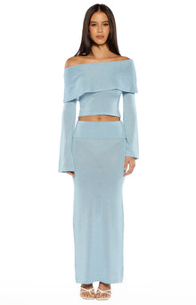 Simona Long Sleeve Off Shoulder Knit Top | Blue