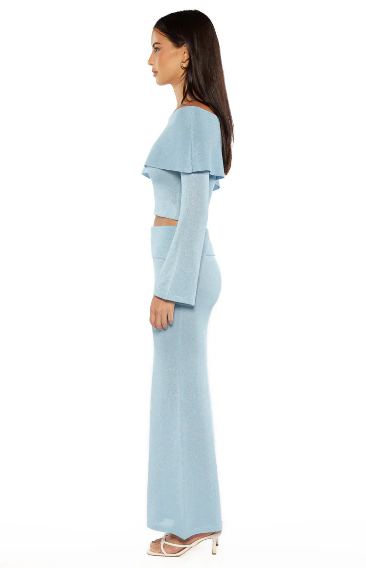 Simona Long Sleeve Off Shoulder Knit Top | Blue