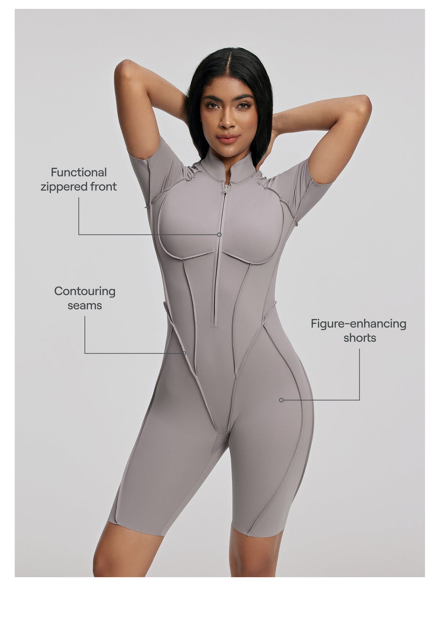 Sleek Shorts Catsuit | Cool Gray