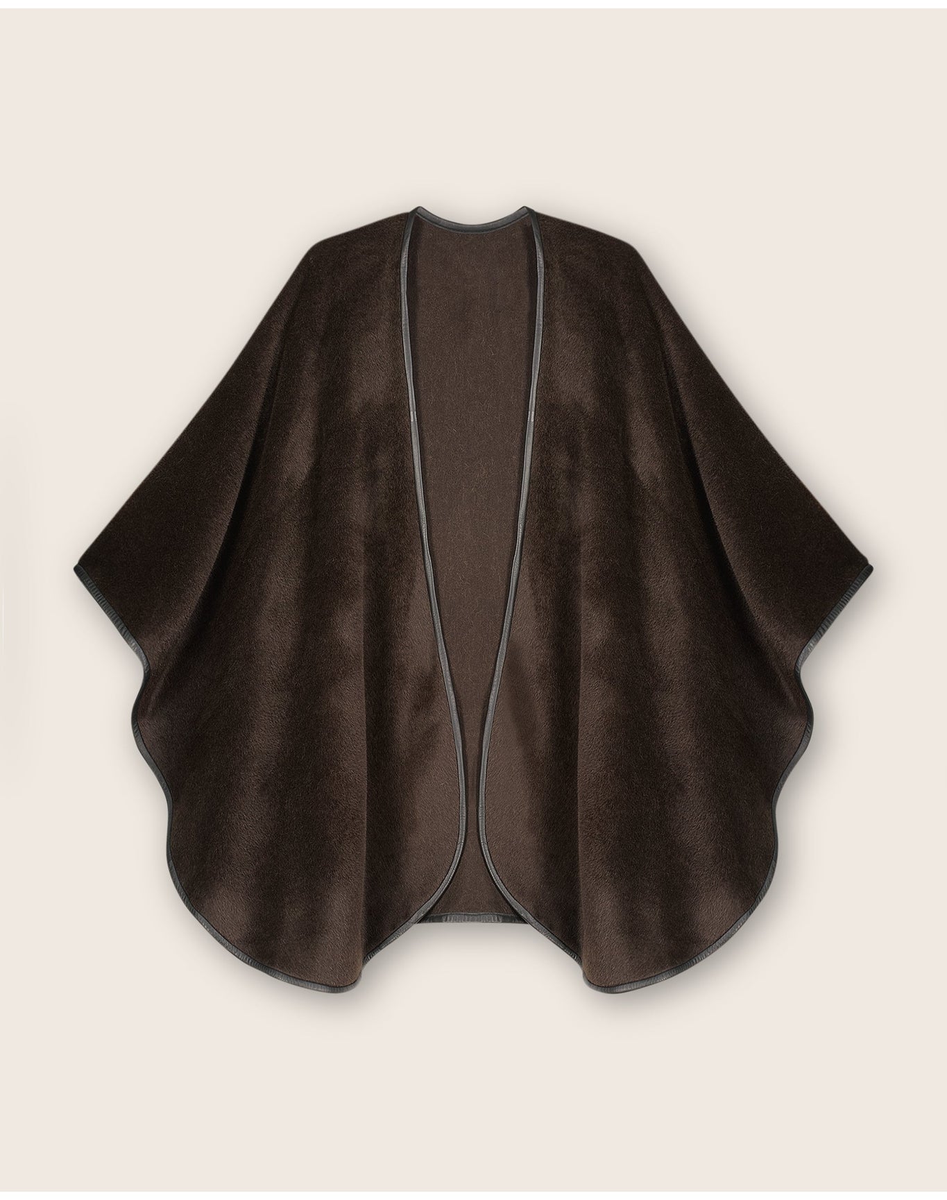 Sofia Cashmere | Women | Baby Alpaca Leather Trimmed Classic U Shaped Cape | Spice