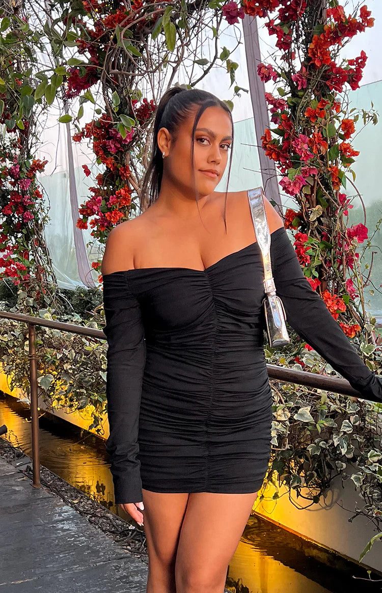 Solene Long Sleeve Mini Dress | Black