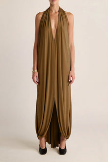 Solina Halter Dress | Olive Ochre