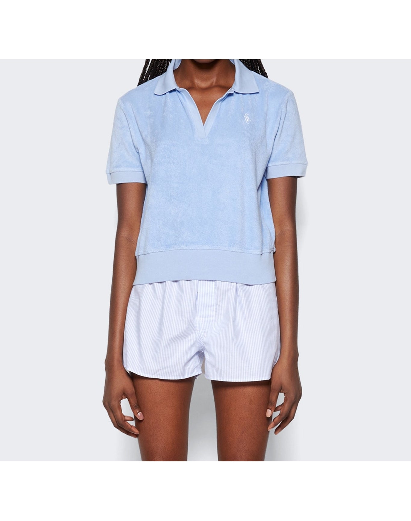 Sporty & Rich | Women | Short-sleeve Terry Polo | Washed Hydrangea x White