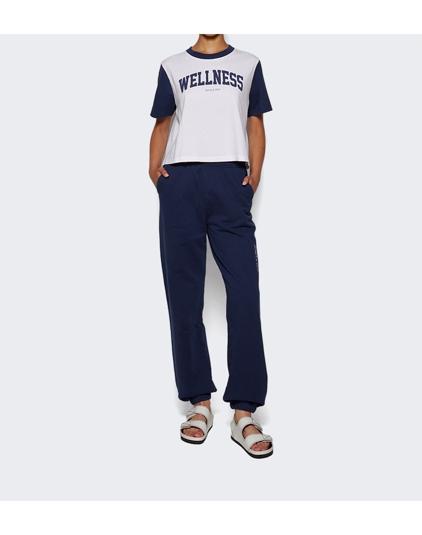 Sporty & Rich | Women | Wellness Ivy Cropped Tee | White x Navy