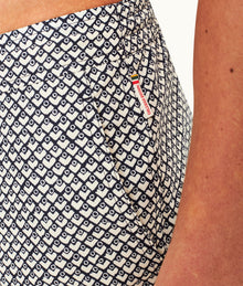 Standard Geo Print Mid-Length Drawcord Swim Shorts | Night Iris/White Sand