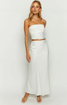 Starry Night Strapless Satin Crop Top | White