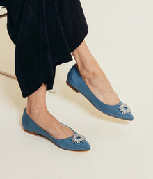 Stevie Ballerina Flats in Blue Silk Moire - Loren Hope
