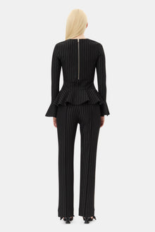 Stripe Mid Waist Trousers | Black