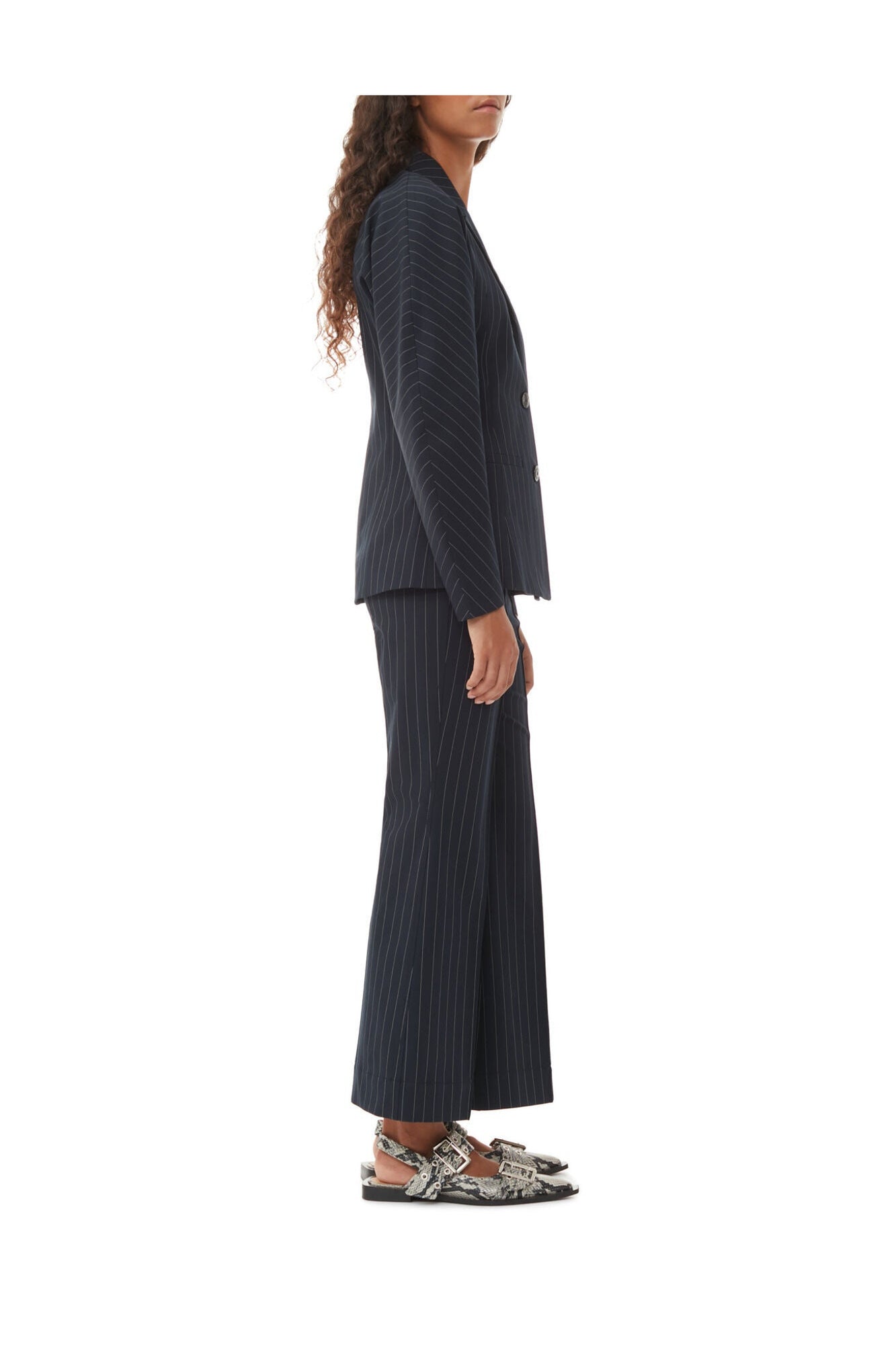 Striped Stretch Cropped Trousers | Sky Captain