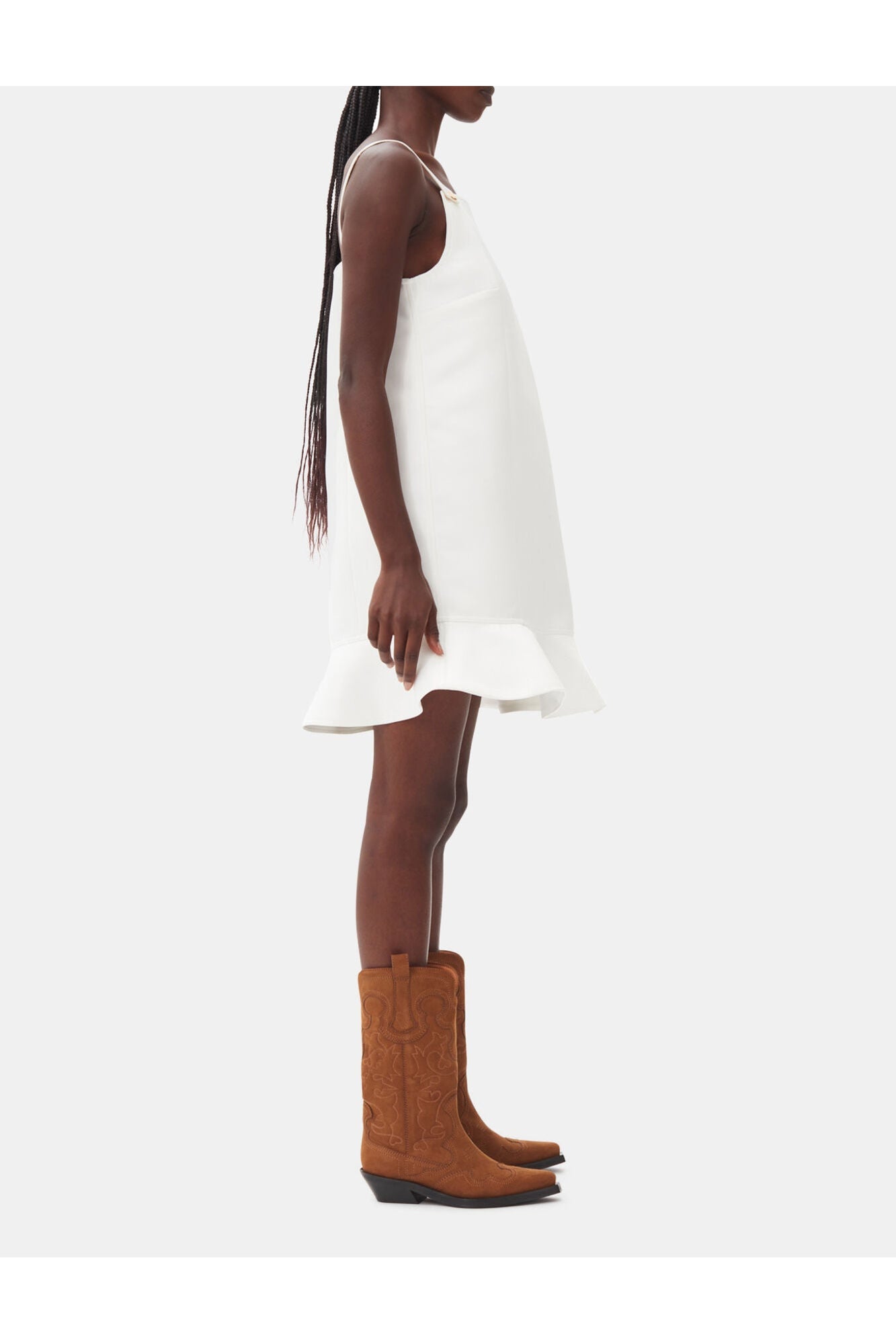 Suede Mid Shaft Embroidered Western Boots | Tobacco Brown
