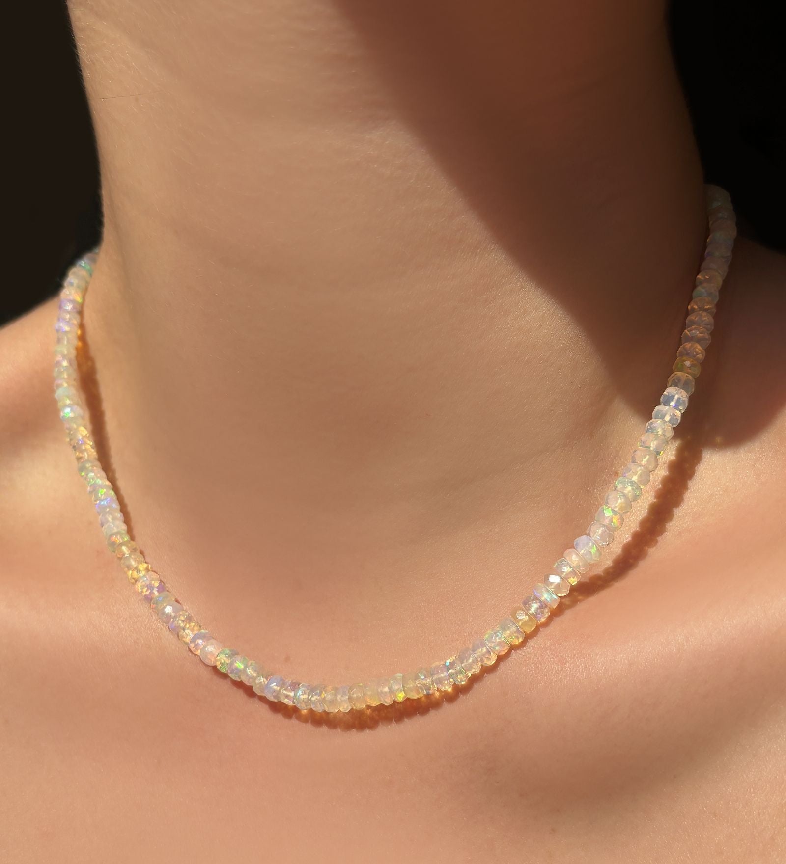 Supermoon Faceted Opal Necklace on neck