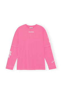Light Jersey Layered Long Sleeve T-shirt | Shocking Pink